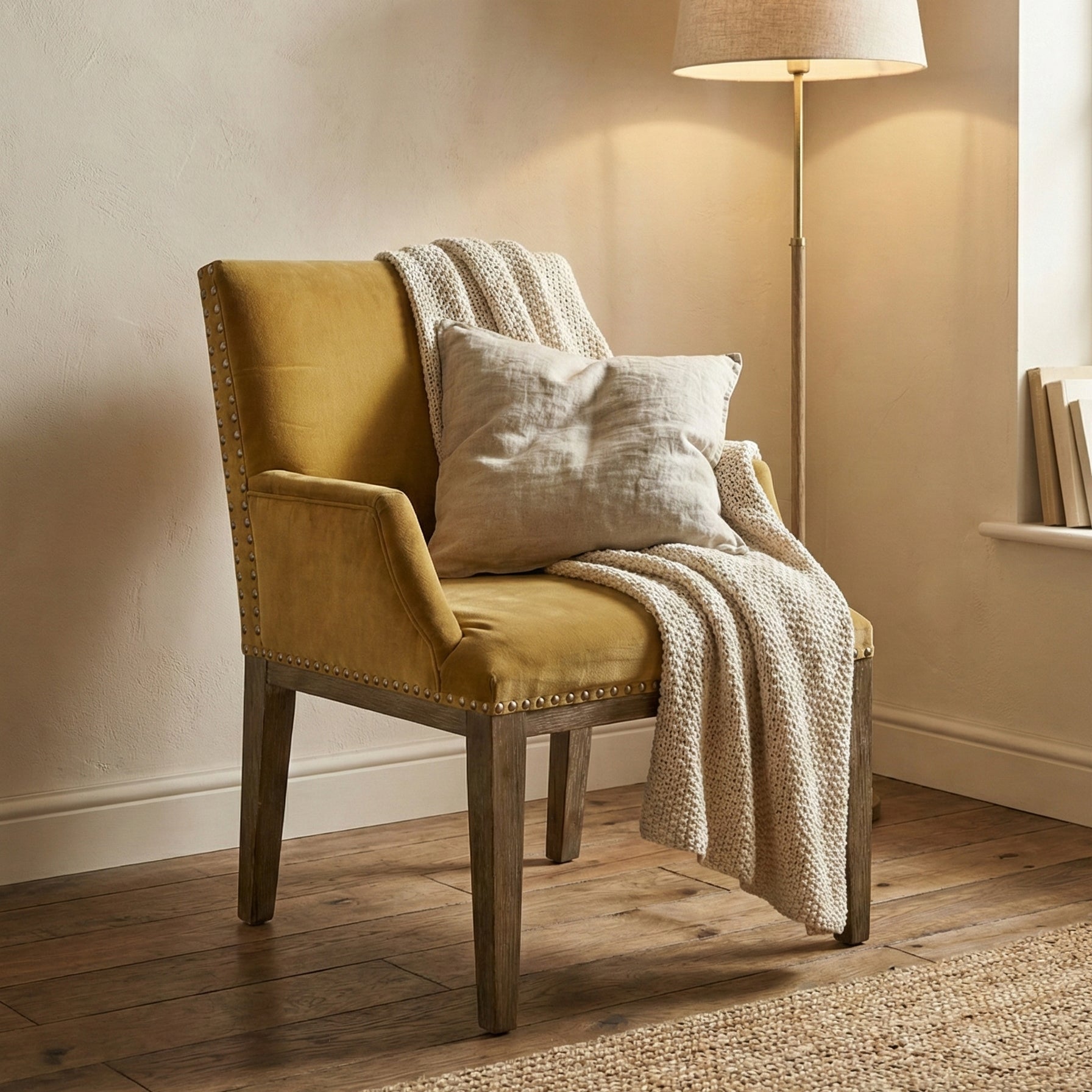Fauteuil en velours robin des bois moutarde