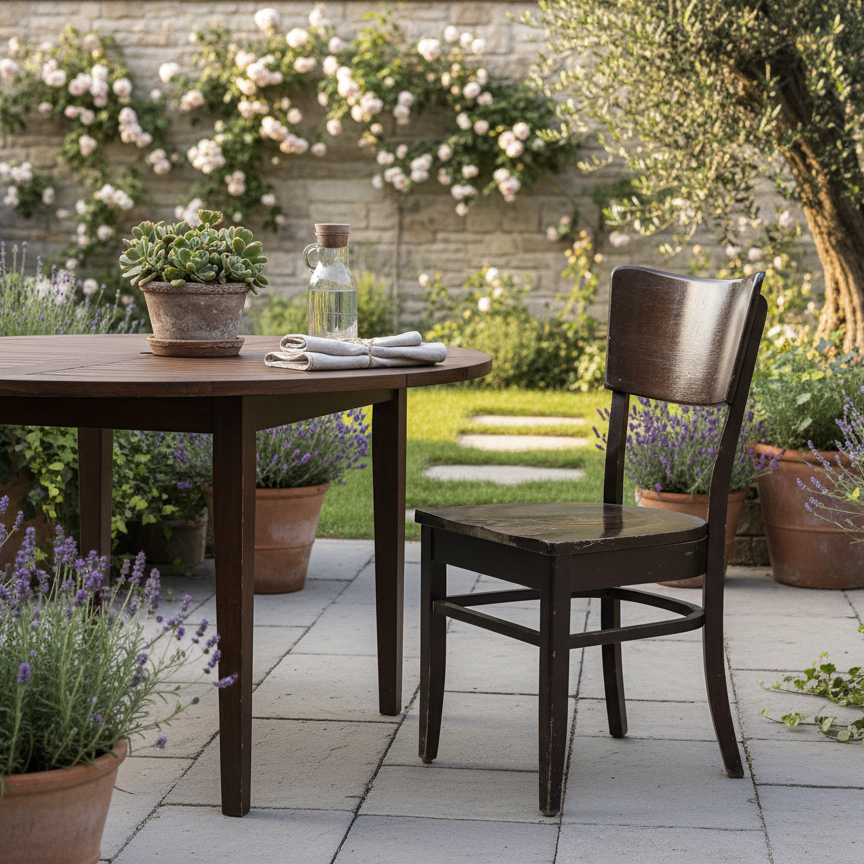 Chaise de bistrot en bois massif dans un jardin