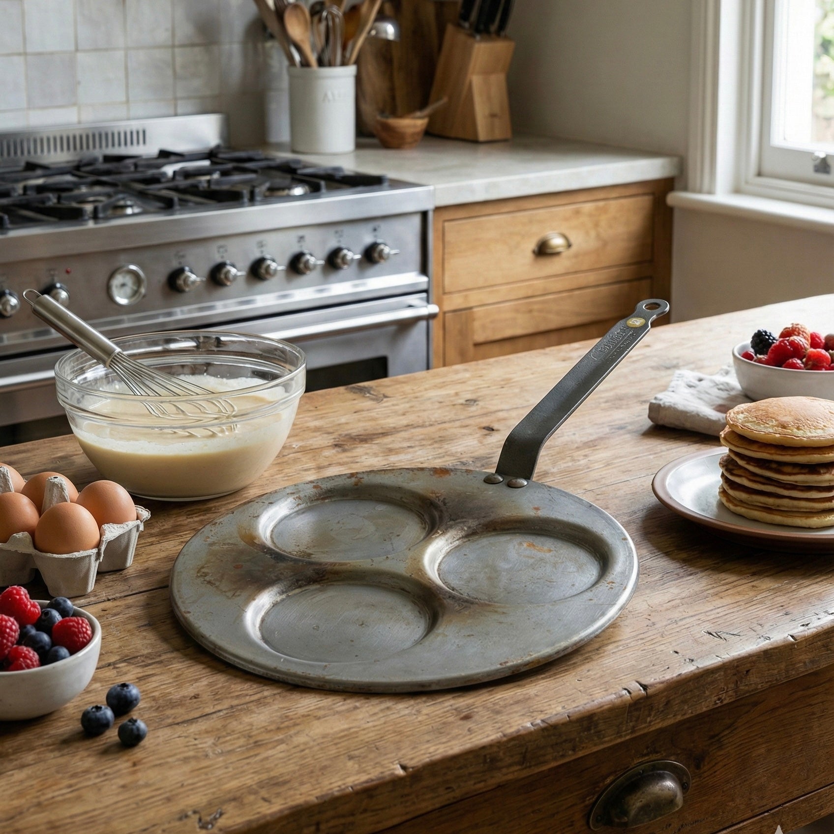 poele multi compartiments debuyer 3 trous pour pancakes